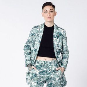 Longline monstera-leaf print blazer by Wildfang